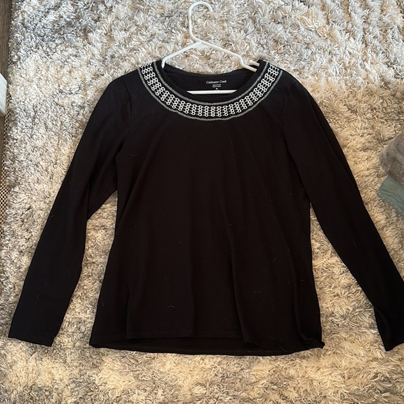Coldwater Creek, 100% cotton black long sleeve top with embroidered neckline - Picture 5 of 5